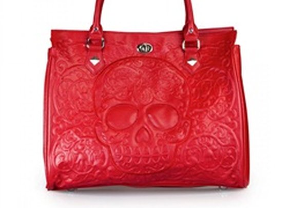 Loungefly Embossed Red Day of the Dead Sugar Skull Tote Shoulder Bag