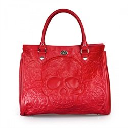 Loungefly Embossed Red Day of the Dead Sugar Skull Tote Shoulder Bag