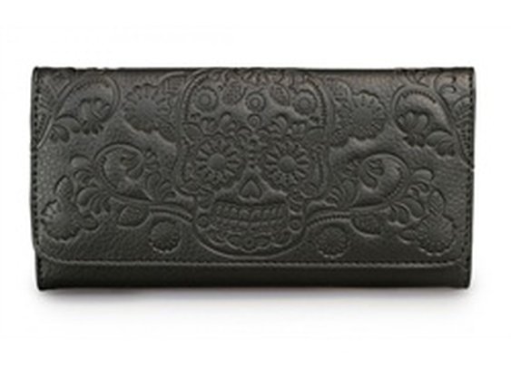 Loungefly Sugar Skull Black Embossed Lattice Vegan Checkbook Wallet
