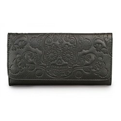 Loungefly Sugar Skull Black Embossed Lattice Vegan Checkbook Wallet