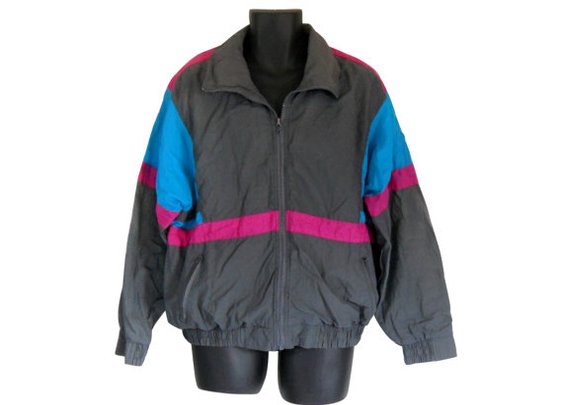 Men Windbreaker Jacket 80s 90s Nylon Jacket by SecondhandObsession