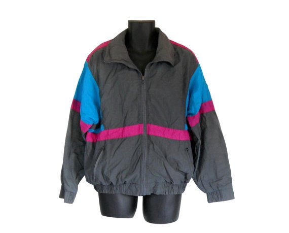Men Windbreaker Jacket 80s 90s Nylon Jacket by SecondhandObsession
