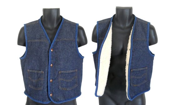 Men Denim Vest Sherpa Vest Blue Jean Vest by SecondhandObsession