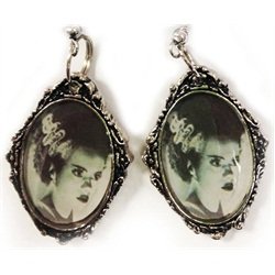 Rock Rebel Bride of Frankenstein Monster Movie Silver Tone Earrings
