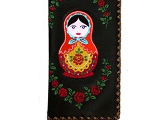 Lavishy Embroidered Russian Matryoshka Nesting Doll Vegan Black Wallet