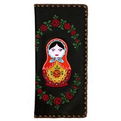 Lavishy Embroidered Russian Matryoshka Nesting Doll Vegan Black Wallet