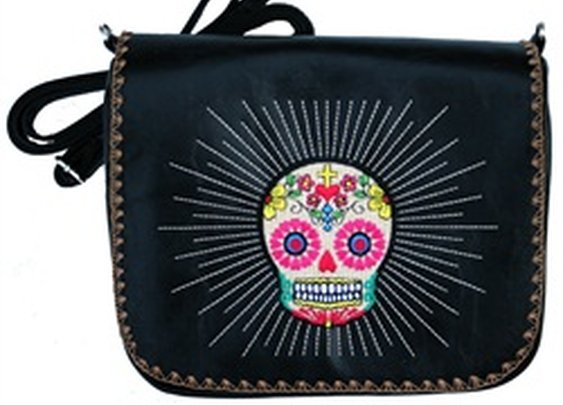Lavishy Embroidered Mexican Sugar Skull Crossbody Shoulder Bag Purse