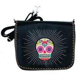 Lavishy Embroidered Mexican Sugar Skull Crossbody Shoulder Bag Purse