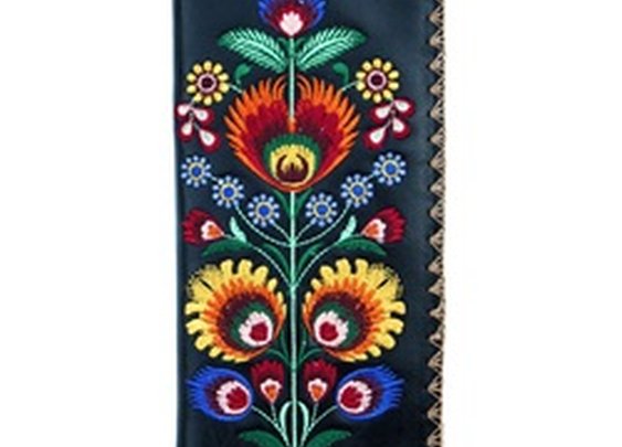 Lavishy Embroidered Polish Floral Flower Design Vegan Black Wallet