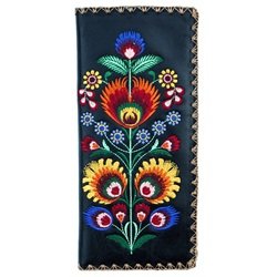 Lavishy Embroidered Polish Floral Flower Design Vegan Black Wallet
