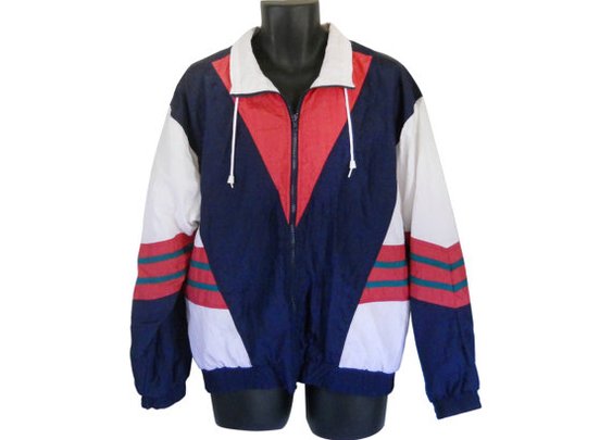 Men Windbreaker Jacket 80s 90s Nylon Jacket by SecondhandObsession