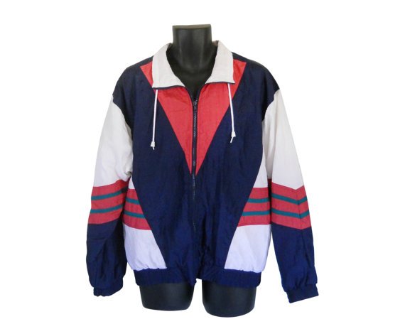 Men Windbreaker Jacket 80s 90s Nylon Jacket by SecondhandObsession