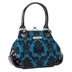 Rock Rebel Mistress Bayou Blue GG Rose Victorian Damask Handbag Purse