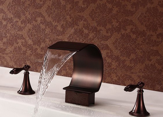 Antique Style Waterfall Oil-rubbed Bronze Two Handles Bathtub Faucet - FaucetSuperDeal.com