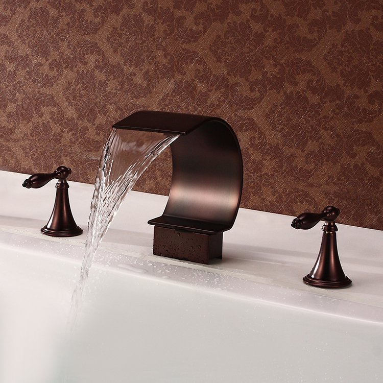 Antique Style Waterfall Oil-rubbed Bronze Two Handles Bathtub Faucet - FaucetSuperDeal.com