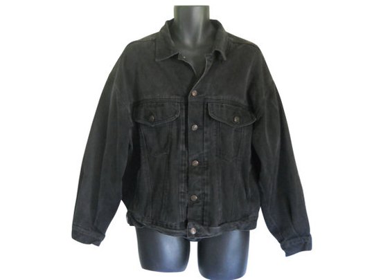 Black Denim Jacket Black Jean Jacket Men by SecondhandObsession