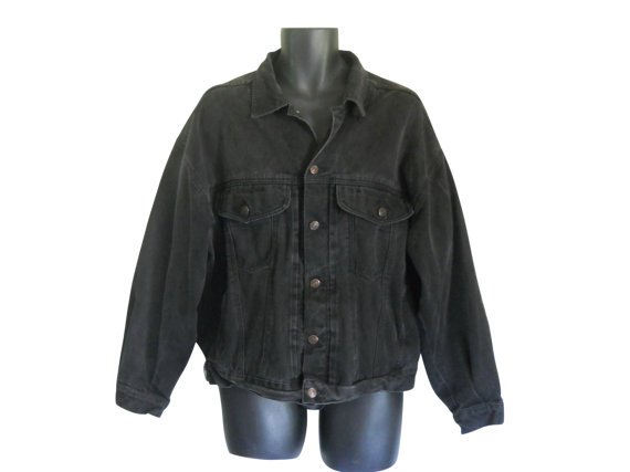 Black Denim Jacket Black Jean Jacket Men by SecondhandObsession