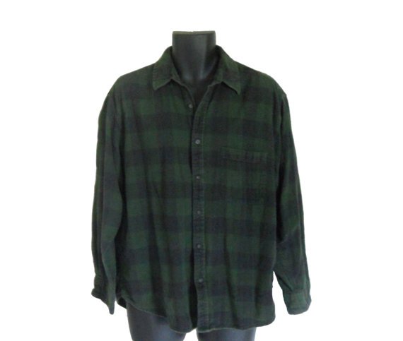 Lumbersexual Green Flannel Shirt 90s Grunge by ShineBrightVintage