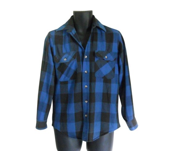 Lumbersexual Blue Flannel Shirt 90s Grunge by ShineBrightVintage