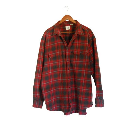 Lumbersexual Red Flannel Shirt 90s Grunge by ShineBrightVintage