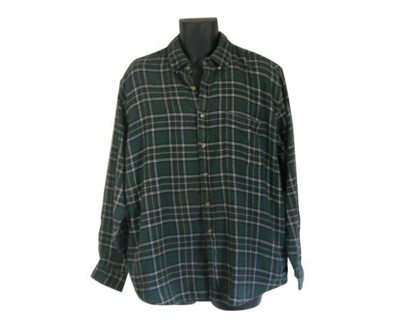 Lumbersexual Green Flannel Shirt 90s Grunge by ShineBrightVintage