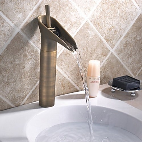 Vintage Style Antique Brass Tall Bathroom Sink Faucet - FaucetSuperDeal.com