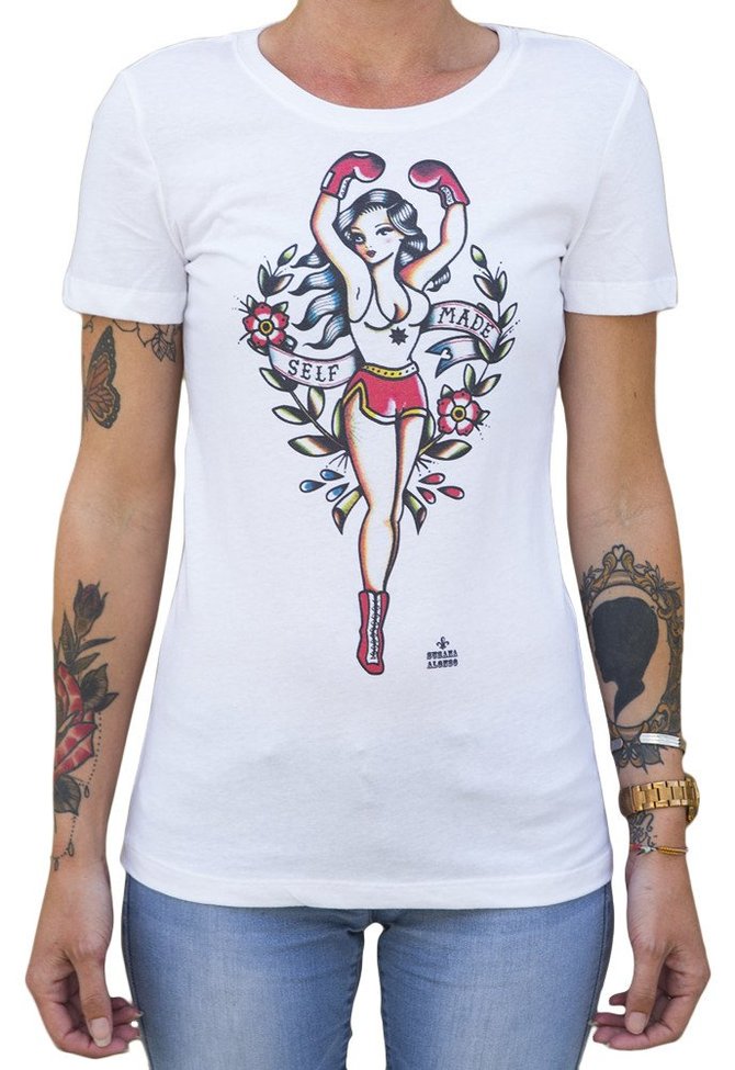 Boxing Pin Up Women's Self Made by Susana Alonso Pin Up Boxing Girl Tattoo T Shirt ...